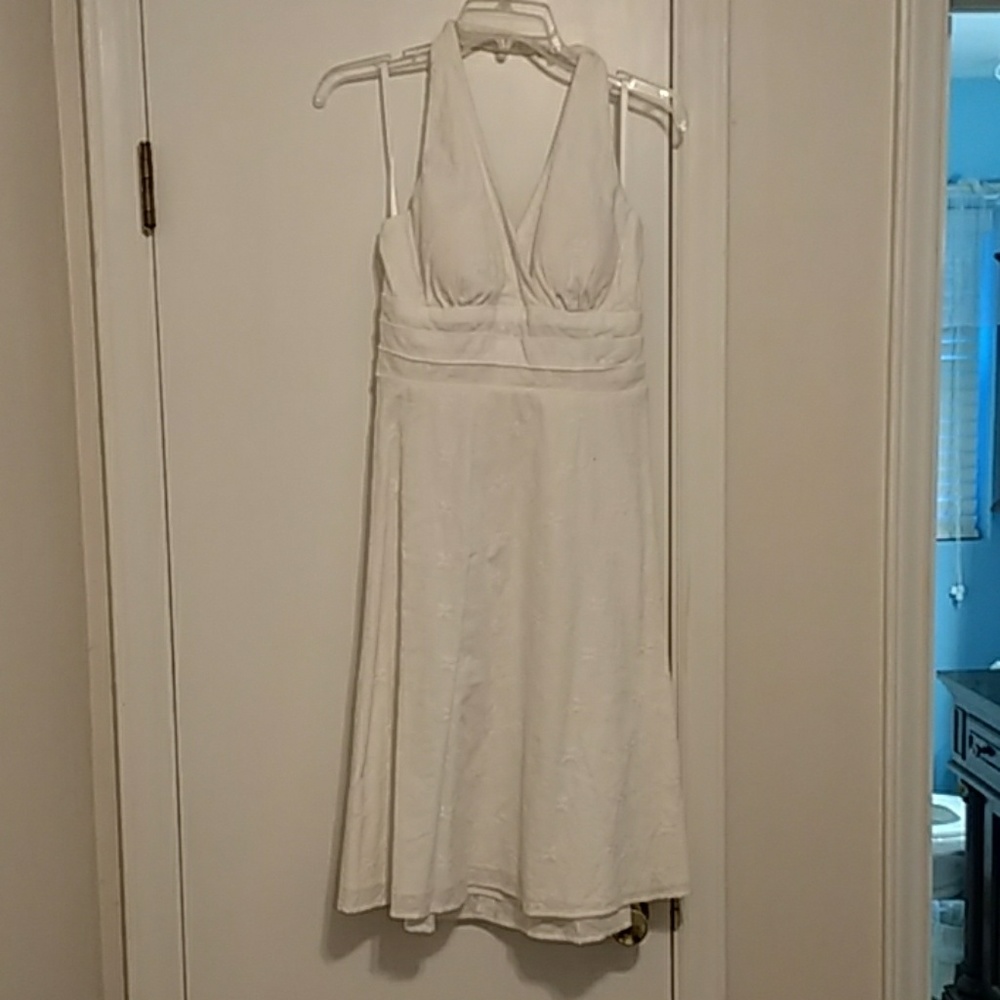 White halter dress with eyelet